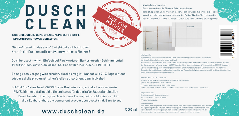 duschclean - zur Beseitigung von Bakterien und Schimmel im Bad