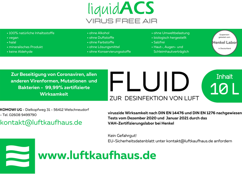 liquidACS  "human HOCL - Fluid" zur wirksamen (C)Virusneutralisation
