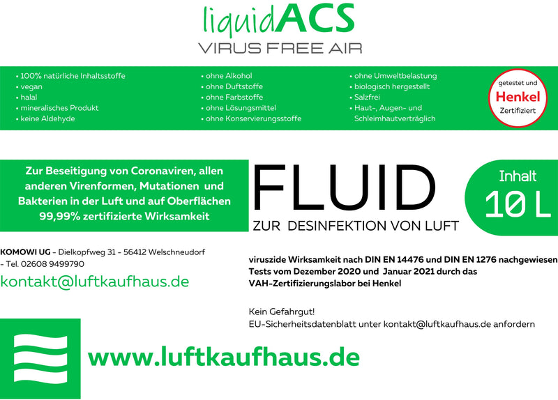 liquidACS  "System C" Sicherheit vor Viren mit "human HOCL - Fluid"